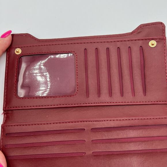 Badgley Mischka Womens Vegan Leather Long Card Wallet Wine Red Quilted NWT - Picture 7 of 12